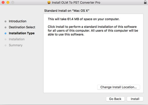 Default location for OLM to PST converter 